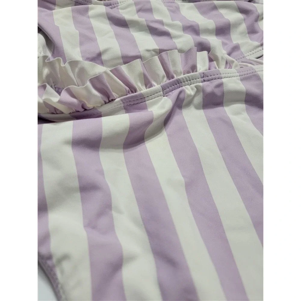 NWT Habitual Kids 10 Purple White Stripe Ruffle Bikini Top & Bottom 120795